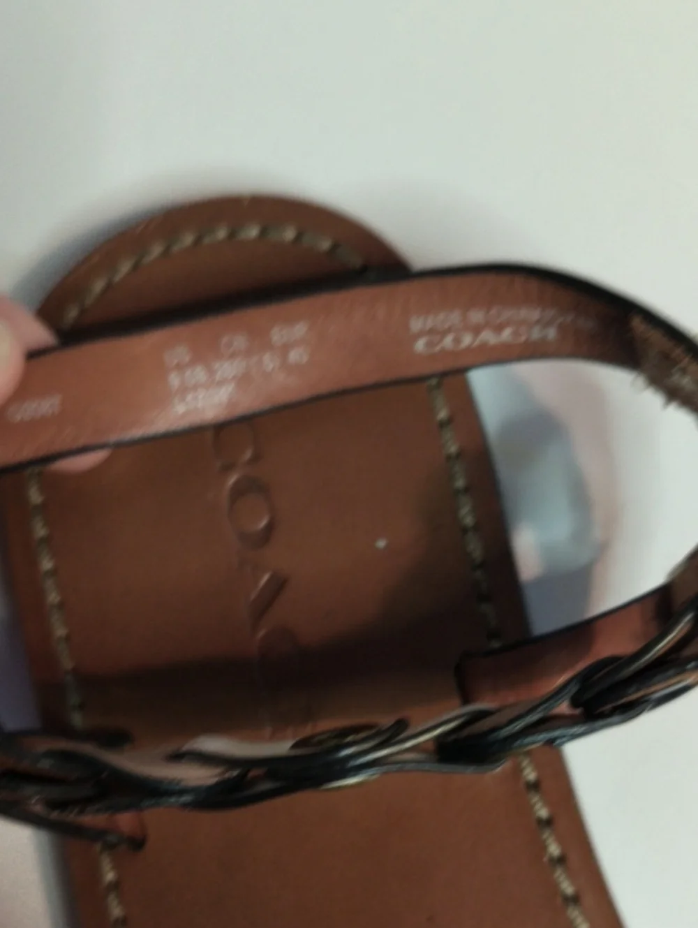 Coach G2087 Link Detail Leather Flat Sandals Brown White Beige Multi Size 9.5B